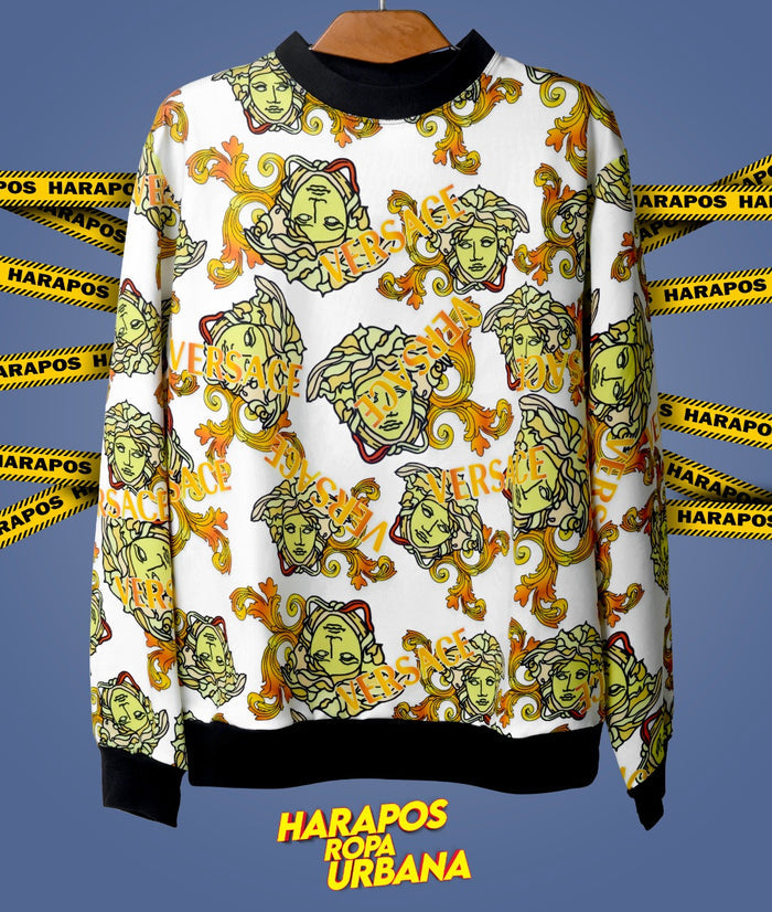 Sudadera Versace negra medusa y letras doradas