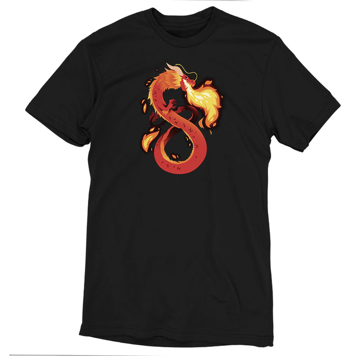 Premium Cotton T-shirt_TeeTurtle black Summer Dragon featuring a red and orange fantasy dragon breathing fire.