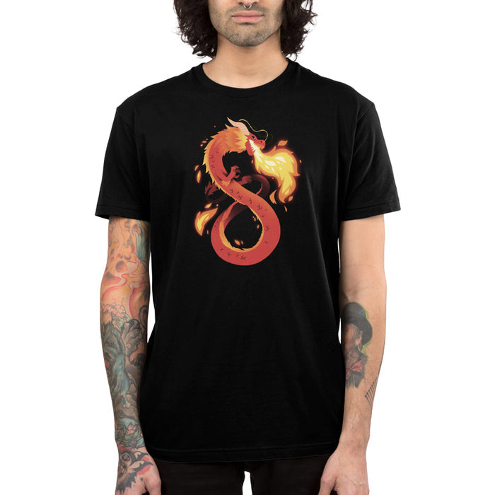 Premium Cotton T-shirt_TeeTurtle black Summer Dragon featuring a red and orange fantasy dragon breathing fire.