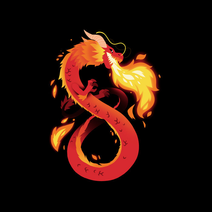 Classic Cotton T-shirt_TeeTurtle black Summer Dragon featuring a red and orange fantasy dragon breathing fire.
