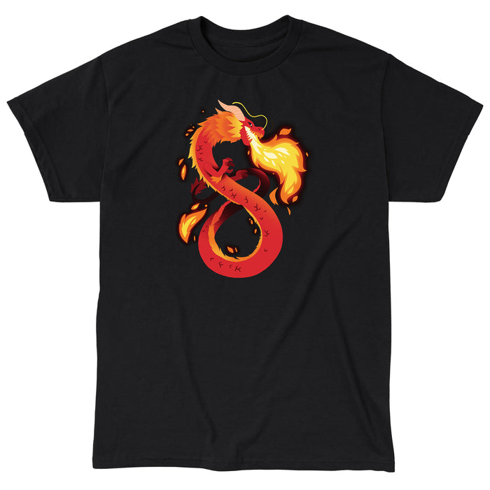 Classic Cotton T-shirt_TeeTurtle black Summer Dragon featuring a red and orange fantasy dragon breathing fire.