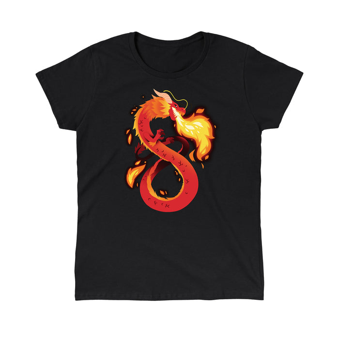 Classic Cotton T-shirt_TeeTurtle black Summer Dragon featuring a red and orange fantasy dragon breathing fire.