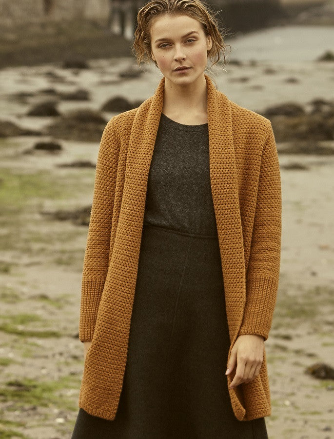 Textured Merino Cardigan - Golden Ochre #color_golden-ochre