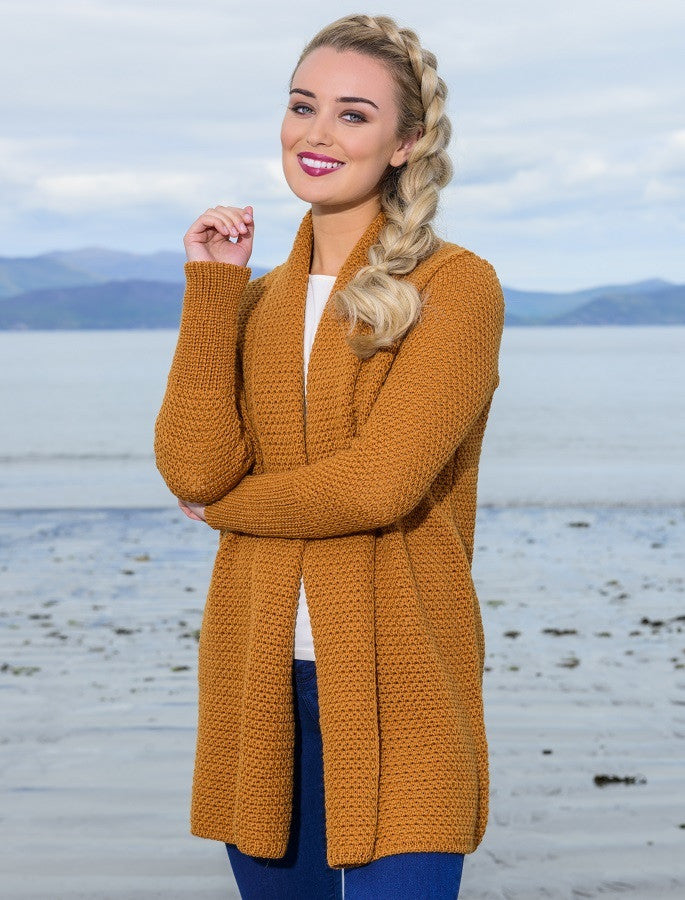 Textured Merino Cardigan - Golden Ochre #color_golden-ochre