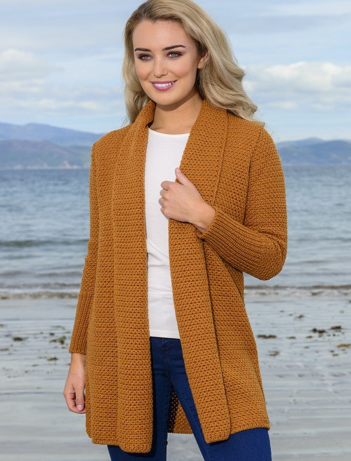 Textured Merino Cardigan - Gold Ochre #color_golden-ochre