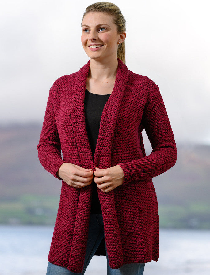 Textured Merino Cardigan - Claret #color_claret