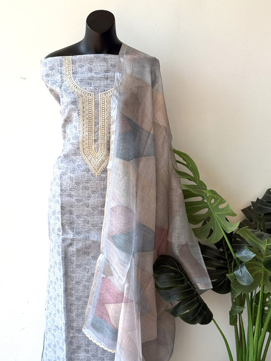 Thread neck emb salwar material