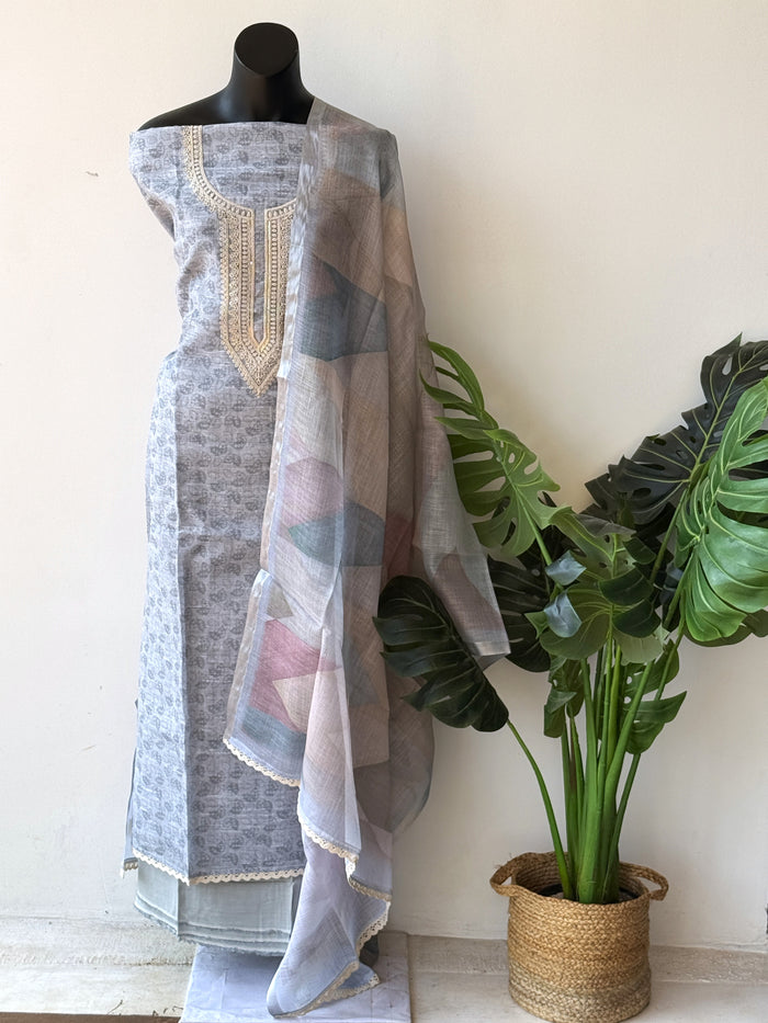 Thread neck emb salwar material
