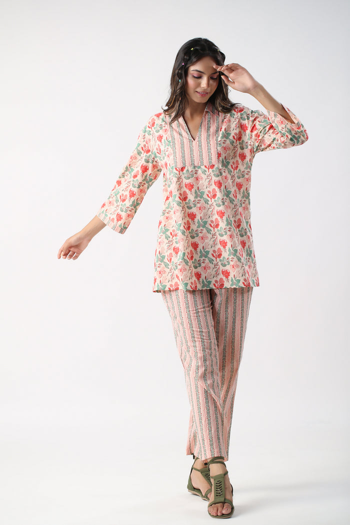 Tulip Treasures Cotton Loungewear Top Set