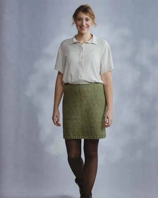 crochet skirt with knitted rib border