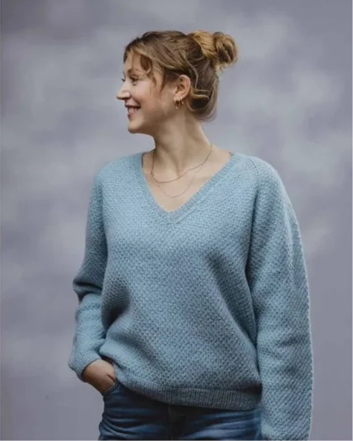 V Neck Sweater - Tunisian Crochet