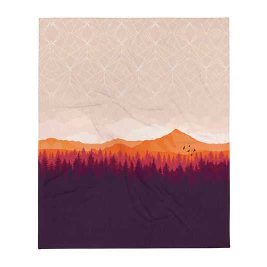 This stylized landscape blends nature with digital abstraction, featuring a dusty peach sky overlaid with a white geometric wireframe mesh (evoking a low-poly adventure game). Contact us with accessibility feedback, we'd love to help!