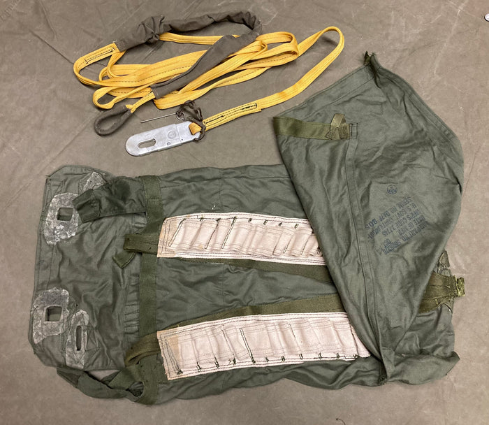 USGI T-10 / MC1-1 Parachute Deployment Bag with Static Line & Hook – Deactivated, Collectible Only