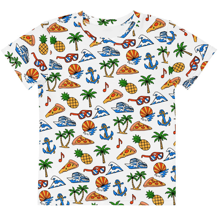 Vacation Ready Kid's Tee in Tropical Sketchbook White. CPSIA Compliant, OEKO-TEX® 100, REACH Compliant.