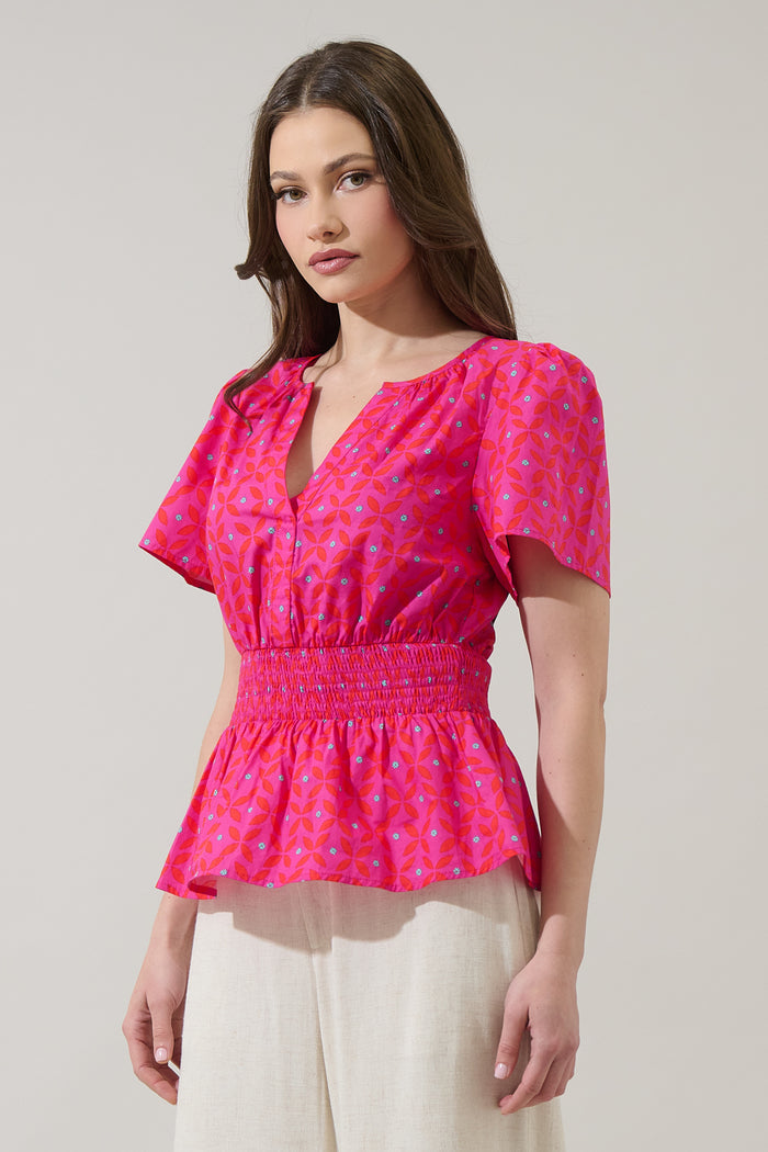 Vaila Floral Sarina Smocked Peplum Top
