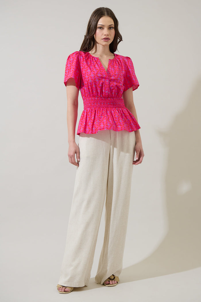 Vaila Floral Sarina Smocked Peplum Top