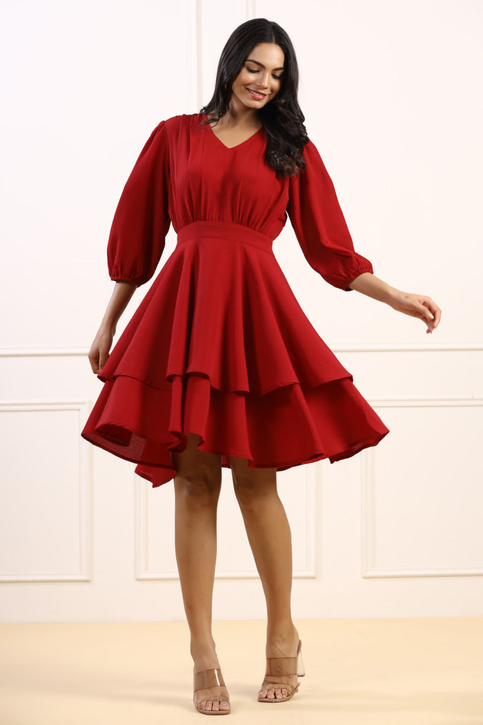 Valentino Mini Maroon Cotton Dress