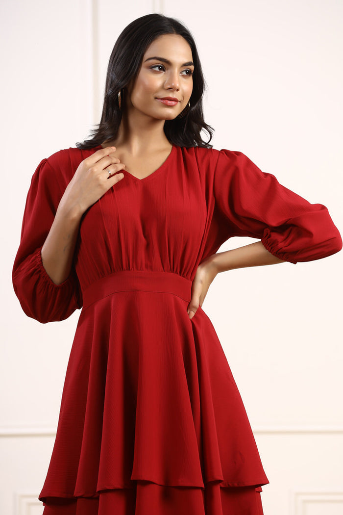 Valentino Mini Maroon Cotton Dress