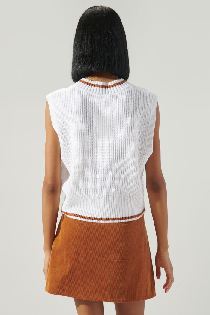 Varsity V Neck Cropped Knit Sweater Vest