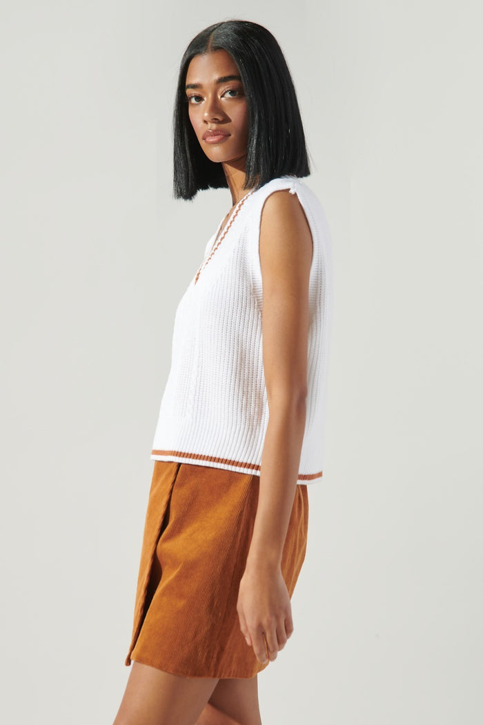Varsity V Neck Cropped Knit Sweater Vest