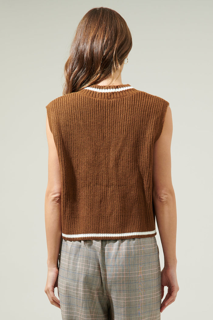 Varsity V Neck Cropped Knit Sweater Vest