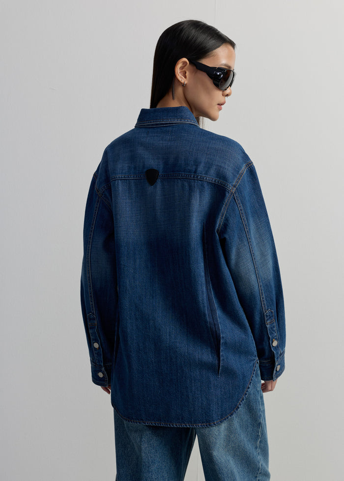 WAIST TAB BUTTONS DENIM SHIRT