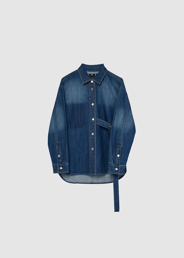 WAIST TAB BUTTONS DENIM SHIRT