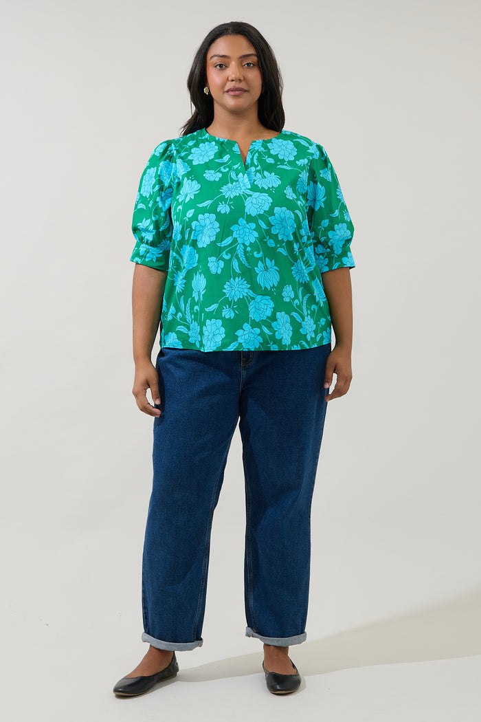 Waterlilly Floral Balloon Sleeve Top Curve