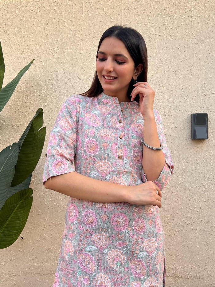 Weekend Cotton Kurta- Pastel Florals