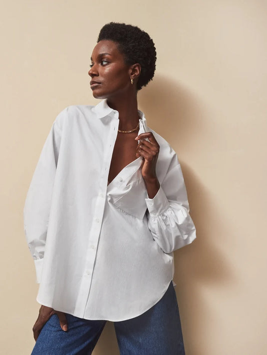 White Cross Over Back Cotton Shirt