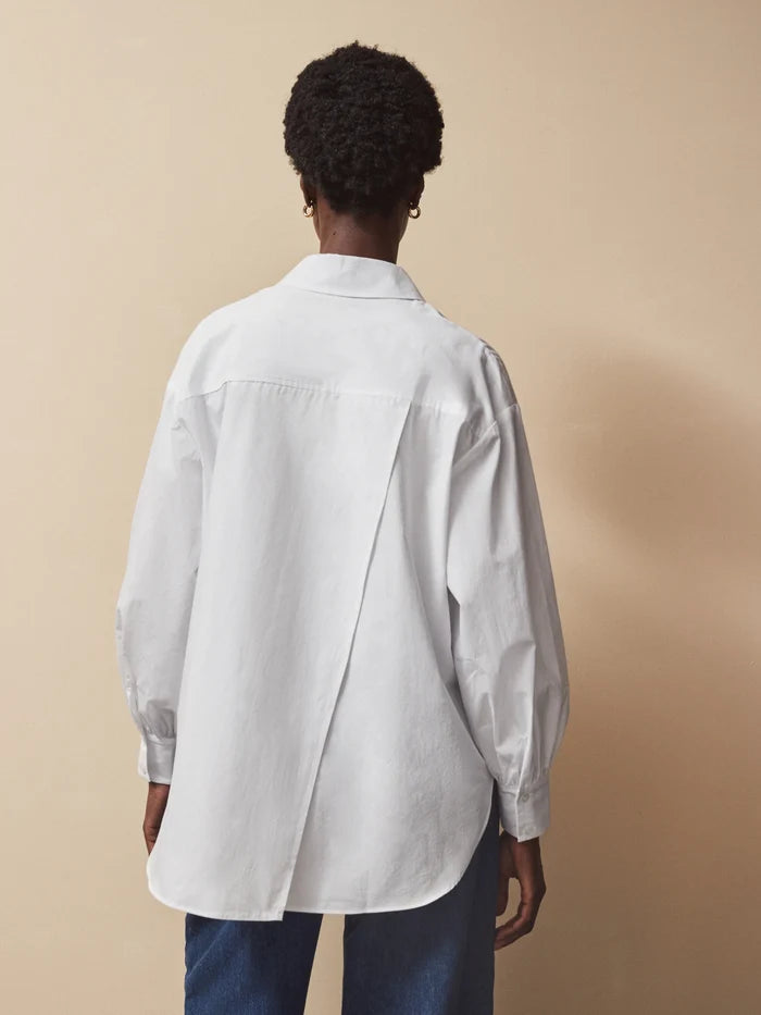 White Cross Over Back Cotton Shirt