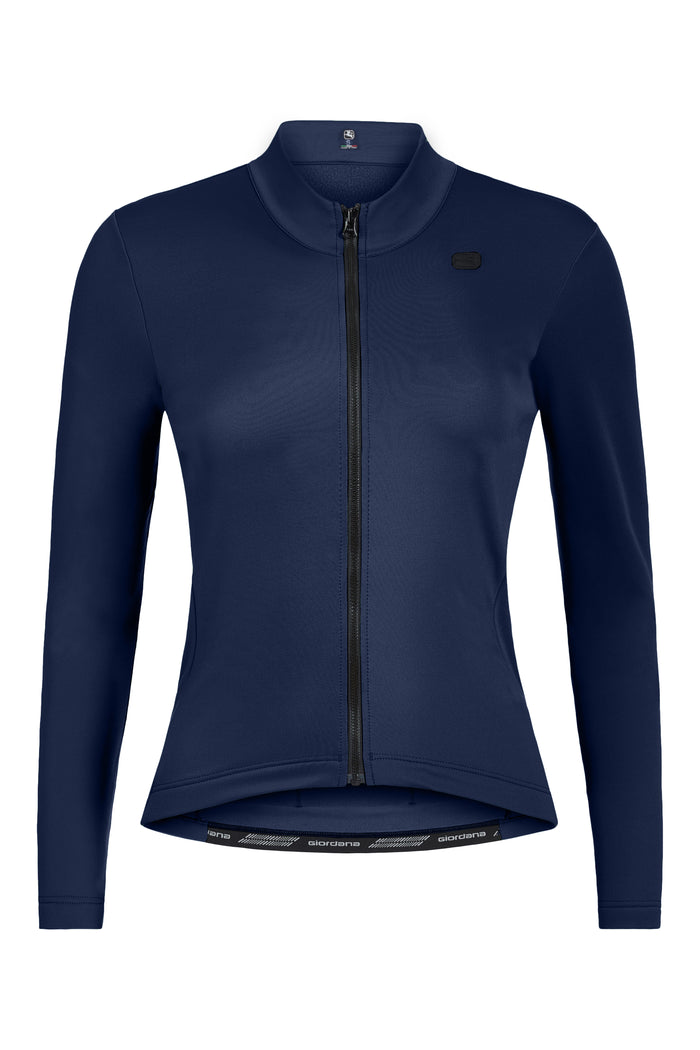 Women's SilverLine Thermal Long Sleeve Jersey by Giordana Cycling, SABLE BLUE, Made in Italy