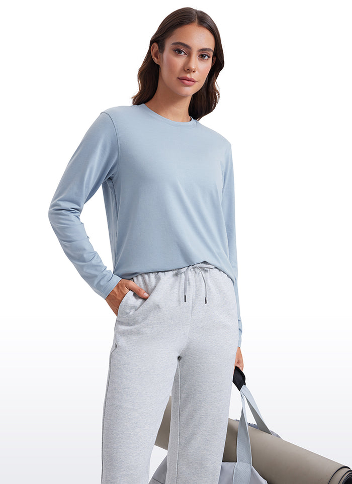 CRZ YOGA Women Workout Loose Fit Cassual Long Sleeves Quick Dry Cambric Blue