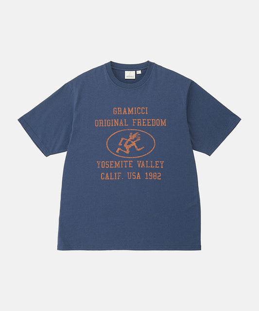Gramicci navy Yosemite Valley Tee with a graphic against a light-tone background.