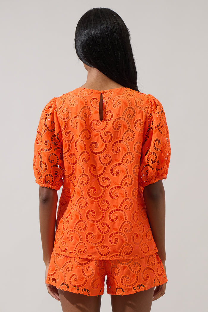 Zosia Villa Sequin Eyelet Puff Sleeve Top