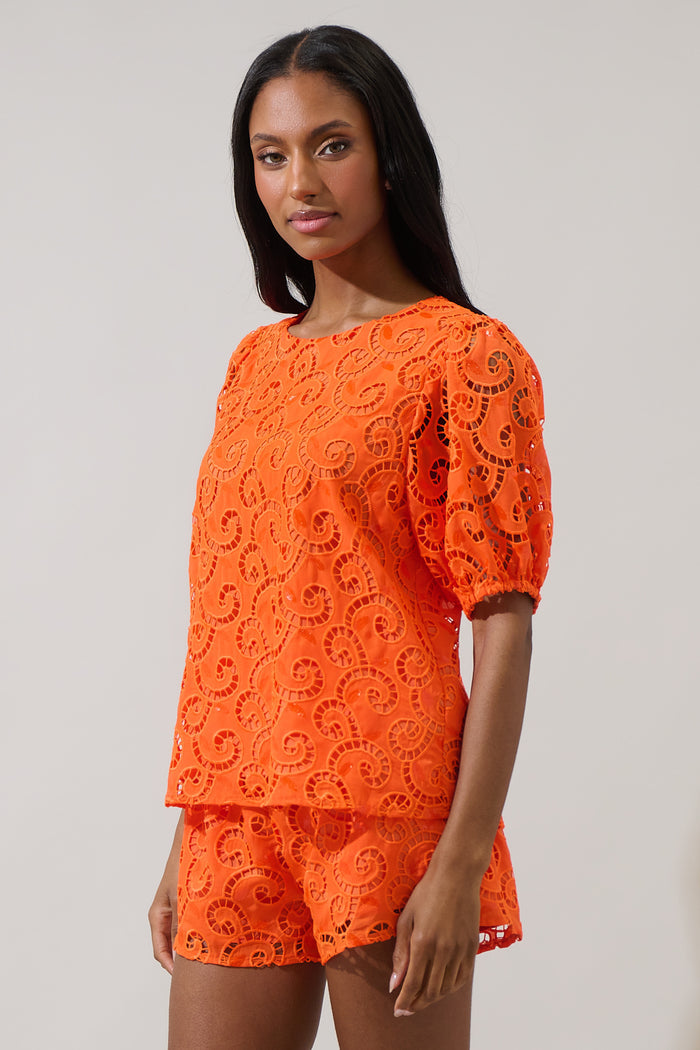 Zosia Villa Sequin Eyelet Puff Sleeve Top