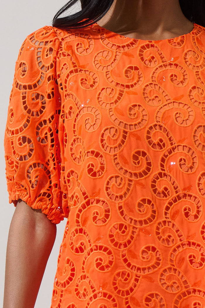 Zosia Villa Sequin Eyelet Puff Sleeve Top